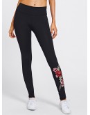 Embroidered Rose Applique Leggings