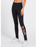 Embroidered Rose Applique Leggings