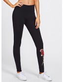 Embroidered Rose Applique Leggings