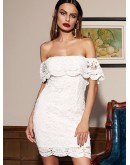 Straight Across Lace Ruffle Bodycon Dress