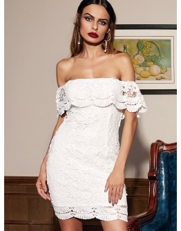 Straight Across Lace Ruffle Bodycon Dress