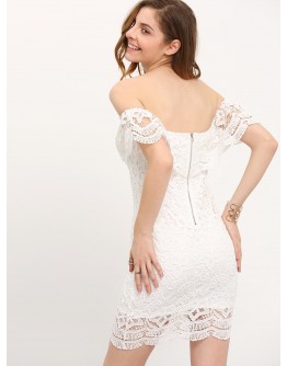 Straight Across Lace Ruffle Bodycon Dress