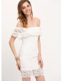 Straight Across Lace Ruffle Bodycon Dress