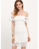 Straight Across Lace Ruffle Bodycon Dress