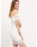 Straight Across Lace Ruffle Bodycon Dress