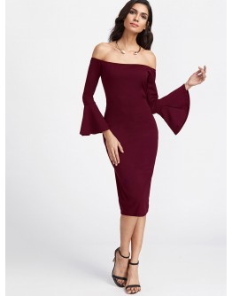 Bardot Fluted Sleeve Slit Back Dress