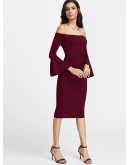 Bardot Fluted Sleeve Slit Back Dress