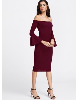 Bardot Fluted Sleeve Slit Back Dress