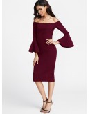 Bardot Fluted Sleeve Slit Back Dress