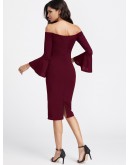 Bardot Fluted Sleeve Slit Back Dress