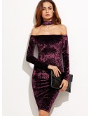 Bardot Velvet Dress With Choker