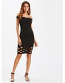 Laser Cut Hem Form Fitting Dress