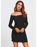 Lettuce Edge Trim Bardot Knit Dress