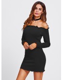 Lettuce Edge Trim Bardot Knit Dress