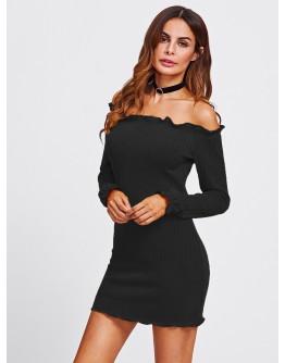 Lettuce Edge Trim Bardot Knit Dress