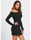 Lettuce Edge Trim Bardot Knit Dress