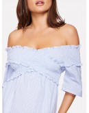 Cross Wrap Shirred Off Shoulder Dress