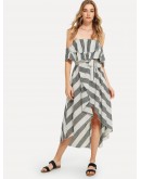 Ruffle Hem Striped Tube Dress