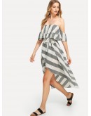 Ruffle Hem Striped Tube Dress