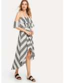 Ruffle Hem Striped Tube Dress