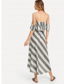 Ruffle Hem Striped Tube Dress