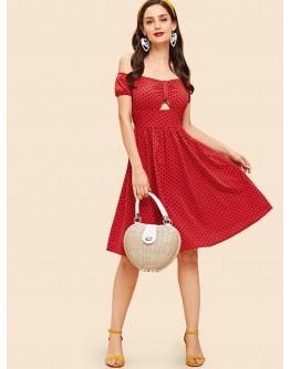 Polka Dot Print Ruched A-Line Dress