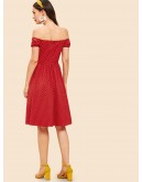 Polka Dot Print Ruched A-Line Dress