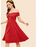 Polka Dot Print Ruched A-Line Dress