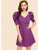 Puff Sleeve Zip Back Wrap Dress