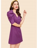 Puff Sleeve Zip Back Wrap Dress