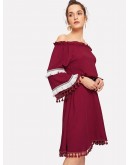 Frill Fringe Off The Shoulder Dress