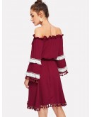 Frill Fringe Off The Shoulder Dress