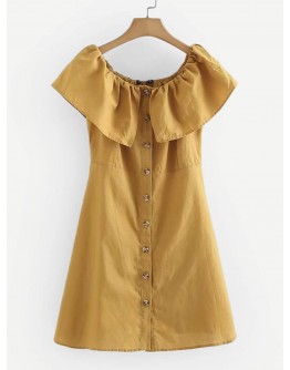 Ruffle Trim Button Through Dress