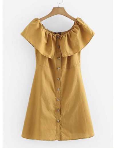 Ruffle Trim Button Through Dress