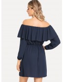 Off Shoulder Ruffle Belted Dress