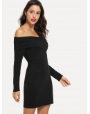 Off Shoulder Solid Dress