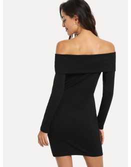 Off Shoulder Solid Dress