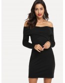 Off Shoulder Solid Dress