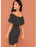 Foldover Front Off Shoulder Striped Dress