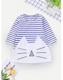 Baby Cartoon Print Striped Dress