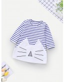 Baby Cartoon Print Striped Dress