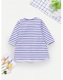 Baby Cartoon Print Striped Dress