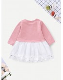 Baby Cartoon Print Embroidered Eyelet Ruffle Trim Dress