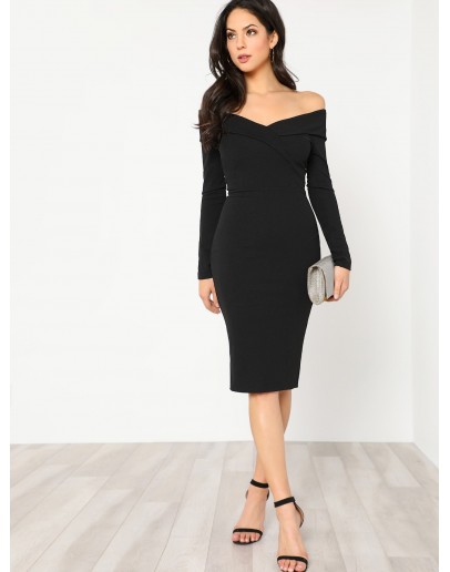 Foldover Off Shoulder Pencil Dress