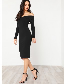 Foldover Off Shoulder Pencil Dress