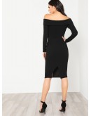 Foldover Off Shoulder Pencil Dress