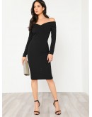 Foldover Off Shoulder Pencil Dress