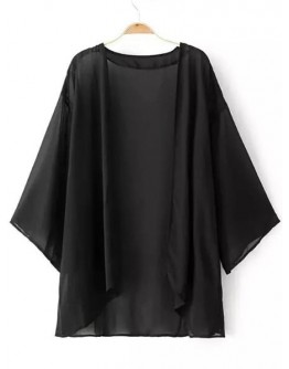 Black Elbow Sleeve Cardigan Kimono