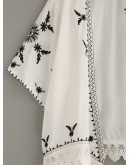 Scalloped Crochet Trimmed Embroidered Kimono