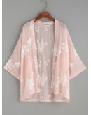 Flower Embroidered Semi-Sheer Kimono